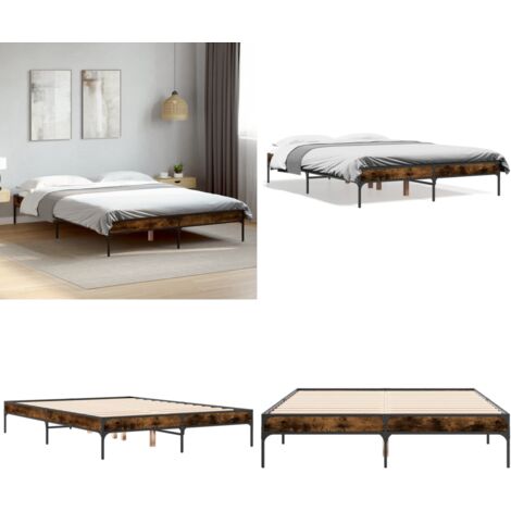 Giroletto Rovere Fumo 120x200 cm in Legno Multistrato Metallo - Letto in legno - Materasso letto