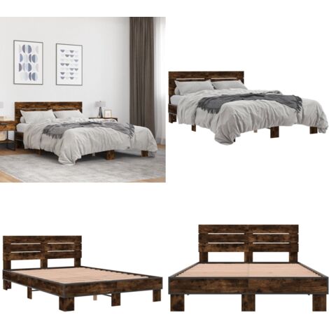 Giroletto Rovere Fumo 120x200 cm in Legno Multistrato Metallo - Materasso letto - Letto con doghe in compensato