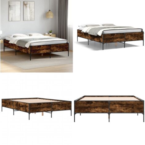 Giroletto Rovere Fumo 140x190 cm in Legno Multistrato Metallo - Letto in legno - Letto con gambe in metallo