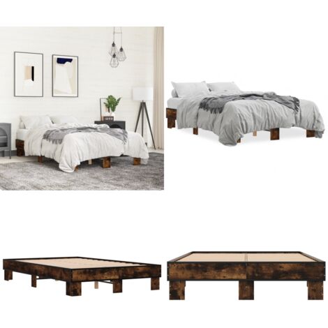 Giroletto Rovere Fumo 140x200 cm in Legno Multistrato Metallo - Letto in legno - Letto con doghe in compensato