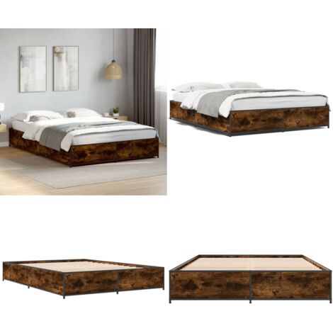 Giroletto Rovere Fumo 140x200 cm in Legno Multistrato Metallo - Letto in legno - Materasso letto