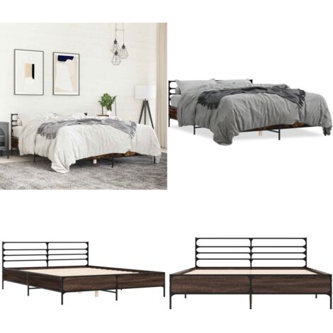 Giroletto Rovere Fumo 150x200 cm in Legno Multistrato Metallo - Letto in legno - Letto con gambe in metallo
