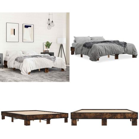 Giroletto Rovere Fumo 150x200 cm in Legno Multistrato Metallo - Letto in legno - Materasso per letto