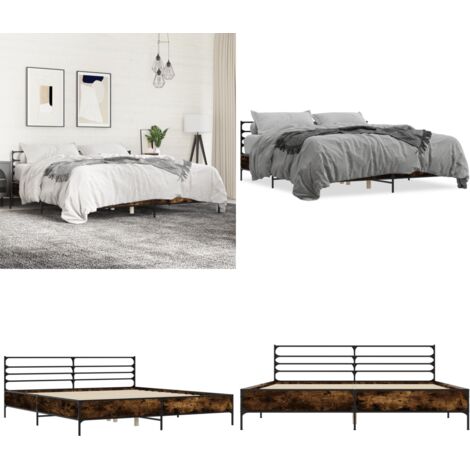 Giroletto Rovere Fumo 180x200 cm in Legno Multistrato Metallo - Letto in legno - Letto con gambe in metallo