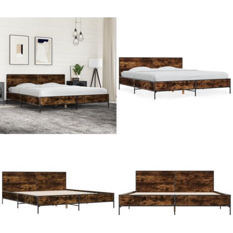Giroletto Rovere Fumo 200x200 cm in Legno Multistrato e Metallo - Letto in legno - Letto con gambe in metallo