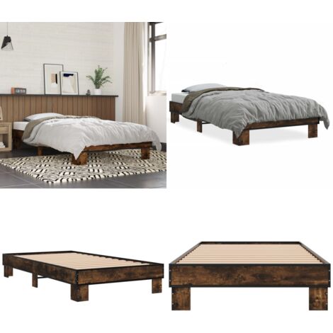 Giroletto Rovere Fumo 75x190 cm in Legno Multistrato e Metallo - Letto in legno - Letto con doghe in compensato