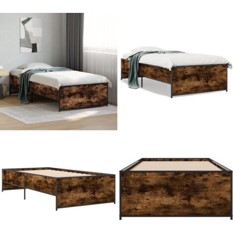 Giroletto Rovere Fumo 75x190 cm in Legno Multistrato e Metallo - Letto in legno - Letto con gambe in metallo