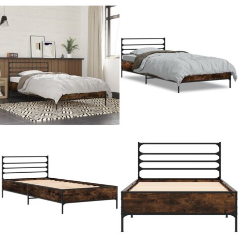 Giroletto Rovere Fumo 75x190 cm in Legno Multistrato e Metallo - Letto in legno - Letto con gambe in metallo