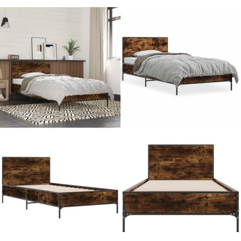 Giroletto Rovere Fumo 75x190 cm in Legno Multistrato e Metallo - Letto in legno - Letto con gambe in metallo