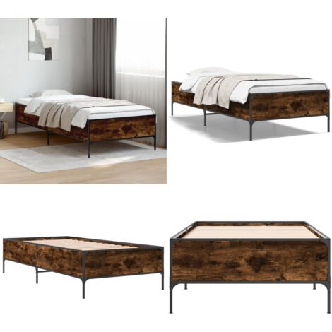 Giroletto Rovere Fumo 90x190 cm in Legno Multistrato e Metallo - Letto in legno - Letto in metallo