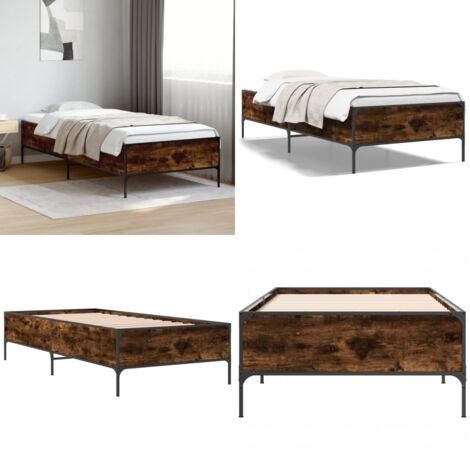 Giroletto Rovere Fumo 90x200 cm in Legno Multistrato e Metallo - Letto in legno - Materasso letto