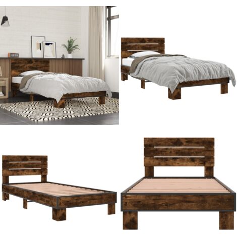Giroletto Rovere Fumo 90x200 cm in Legno Multistrato e Metallo - Materasso letto - Letto con doghe