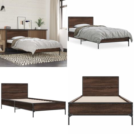 Giroletto Rovere Marrone 100x200 cm Legno Multistrato e Metallo - Letto in legno - Letto con gambe in metallo