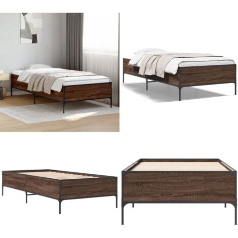 Giroletto Rovere Marrone 100x200 cm Legno Multistrato e Metallo - Letto in legno - Letto in metallo