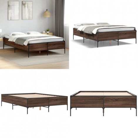Giroletto Rovere Marrone 120x190cm in Legno Multistrato Metallo - Letto in legno - Letto in metallo