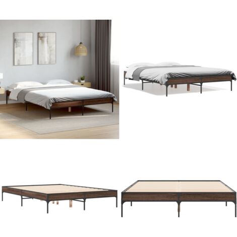 Giroletto Rovere Marrone 135x190cm in Legno Multistrato Metallo - Letto in legno - Letto con gambe in metallo