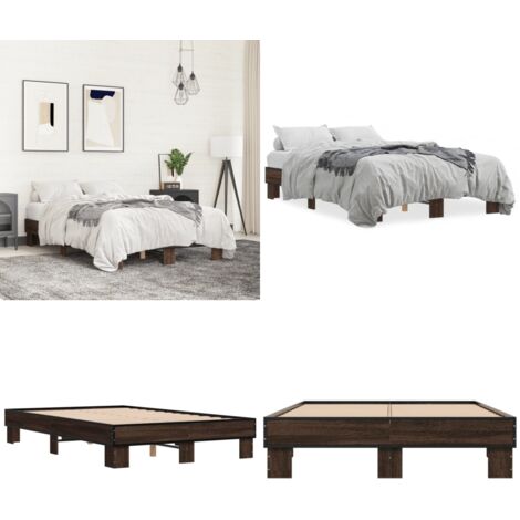 Giroletto Rovere Marrone 140x190cm in Legno Multistrato Metallo - Letto in legno - Letto con doghe in compensato