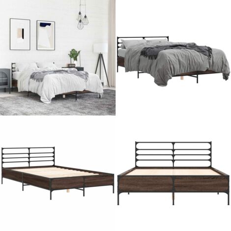 Giroletto Rovere Marrone 140x190cm in Legno Multistrato Metallo - Letto in legno - Letto con gambe in metallo