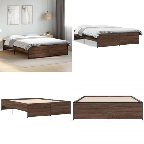 Giroletto Rovere Marrone 140x200cm in Legno Multistrato Metallo - Letto in legno - Letto con gambe in metallo