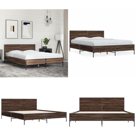 Giroletto Rovere Marrone 140x200cm in Legno Multistrato Metallo - Letto in legno - Letto con gambe in metallo