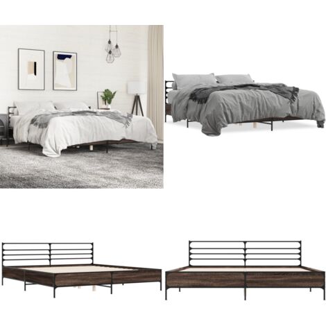 Giroletto Rovere Marrone 180x200cm in Legno Multistrato Metallo - Letto in legno - Letto con gambe in metallo