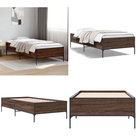 Giroletto Rovere Marrone 75x190 cm Legno Multistrato e Metallo - Letto in legno - Letto con gambe in metallo