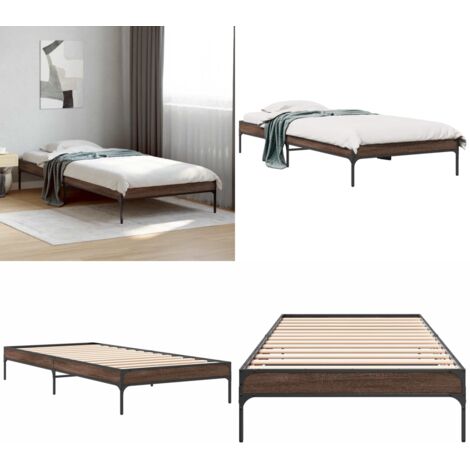 Giroletto Rovere Marrone 75x190 cm Legno Multistrato e Metallo - Letto in legno - Materasso letto