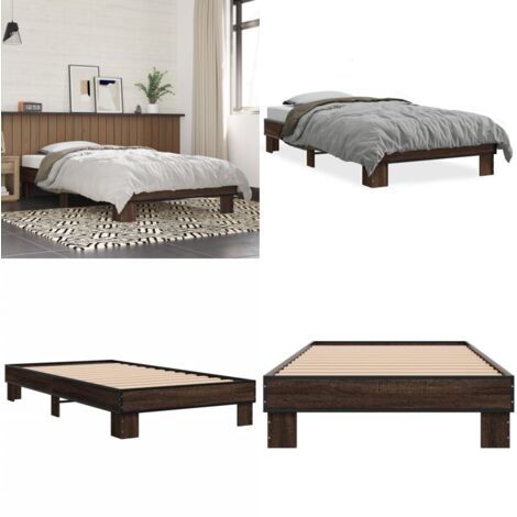 Giroletto Rovere Marrone 90x190 cm Legno Multistrato e Metallo - Letto in legno - Letto con doghe in compensato