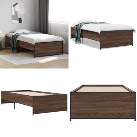 Giroletto Rovere Marrone 90x190 cm Legno Multistrato e Metallo - Letto in legno - Letto con gambe in metallo