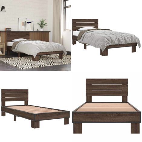 Giroletto Rovere Marrone 90x200 cm Legno Multistrato e Metallo - Letto con doghe - Materasso letto
