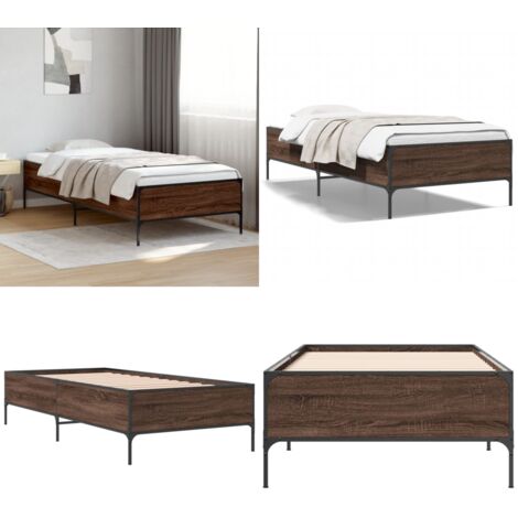 Giroletto Rovere Marrone 90x200 cm Legno Multistrato e Metallo - Letto in legno - Letto con gambe in metallo