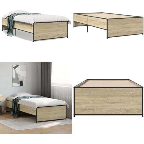 Giroletto Rovere Sonoma 100x200 cm Legno Multistrato e Metallo - Letto in legno multistrato - Letto in metallo