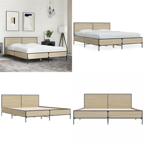 Giroletto Rovere Sonoma 120x190 cm in Legno Multistrato Metallo - Letto in legno - Letto con gambe in metallo