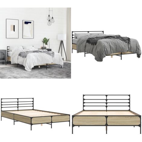 Giroletto Rovere Sonoma 140x190 cm in Legno Multistrato Metallo - Letto in legno - Letto con gambe in metallo