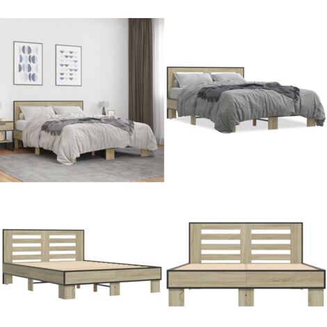 Giroletto Rovere Sonoma 140x200 cm in Legno Multistrato Metallo - Materasso letto - Letto con doghe