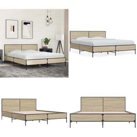 Giroletto Rovere Sonoma 150x200 cm in Legno Multistrato Metallo - Letto in legno - Letto con gambe in metallo