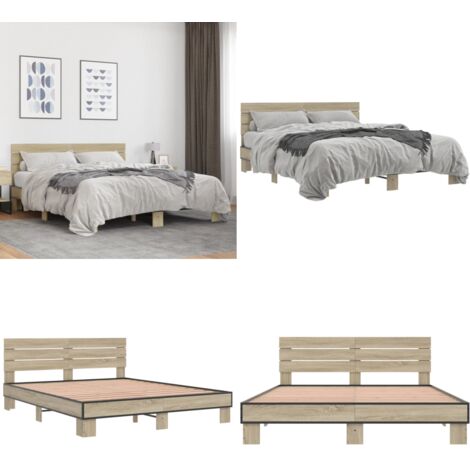Giroletto Rovere Sonoma 150x200 cm in Legno Multistrato Metallo - Materasso letto - Letto in legno