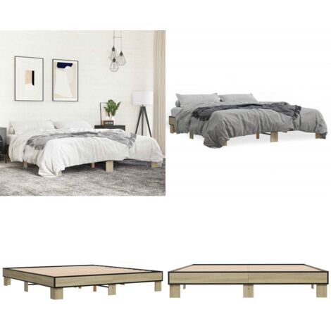 Giroletto Rovere Sonoma 160x200 cm in Legno Multistrato Metallo - Letto in legno - Materasso per letto