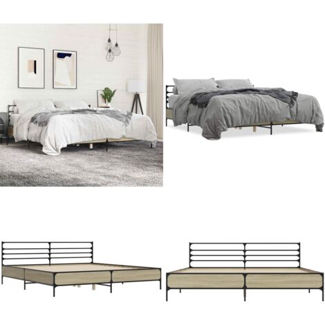 Giroletto Rovere Sonoma 180x200 cm in Legno Multistrato Metallo - Letto in legno - Letto con gambe in metallo