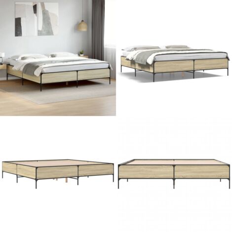 Giroletto Rovere Sonoma 180x200 cm in Legno Multistrato Metallo - Letto in legno - Letto con gambe in metallo