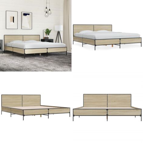 Giroletto Rovere Sonoma 180x200 cm in Legno Multistrato Metallo - Letto in legno - Letto con gambe in metallo