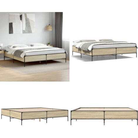 Giroletto Rovere Sonoma 200x200 cm Legno Multistrato e Metallo - Letto con gambe in metallo - Letto in legno multistrato