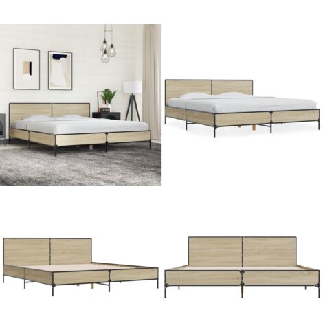 Giroletto Rovere Sonoma 200x200 cm Legno Multistrato e Metallo - Letto in legno - Letto con gambe in metallo