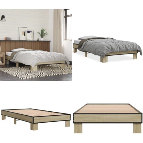 Giroletto Rovere Sonoma 75x190cm in Legno Multistrato e Metallo - Letto in legno - Materasso per letto