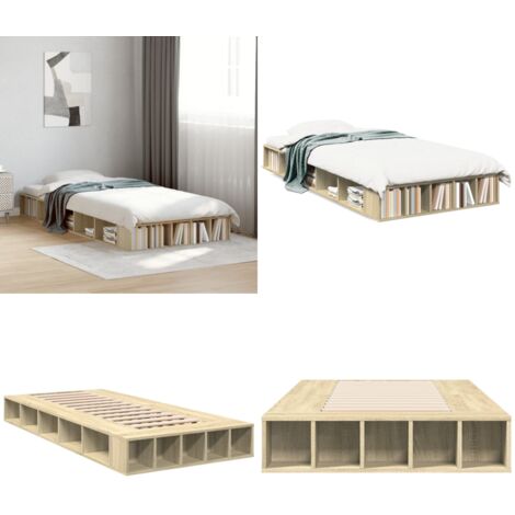 Giroletto Rovere Sonoma 90x190 cm in Legno Multistrato - Letto in legno multistrato - Letto con doghe