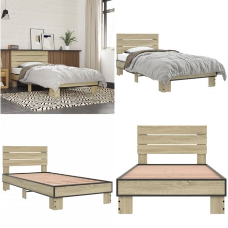 Giroletto Rovere Sonoma 90x190cm in Legno Multistrato e Metallo - Materasso letto - Letto con doghe