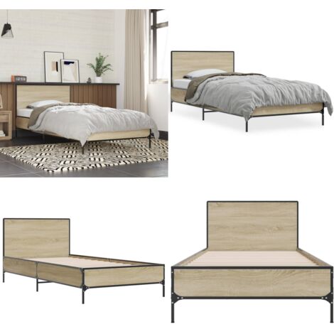 Giroletto Rovere Sonoma 90x200 cm Legno Multistrato e Metallo - Letto in legno - Letto con gambe in metallo