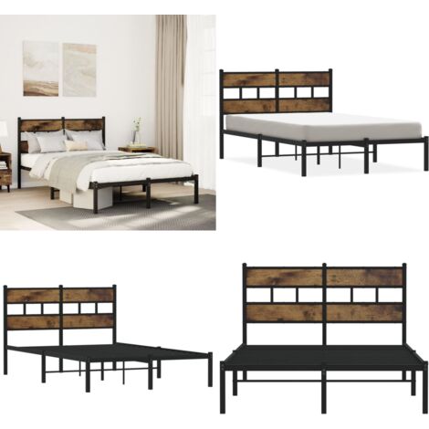 Giroletto senza Materaso in Metallo Rovere Fumo 120x190 cm - Letto con testiera - Letto con base a doghe