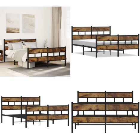 Giroletto senza Materaso in Metallo Rovere Fumo 135x190 cm - Letto con testiera - Letto con base a doghe