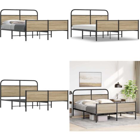 Giroletto senza Materaso in Metallo Rovere Fumo 160x200 cm - Letto in acciaio - Testiera per letto